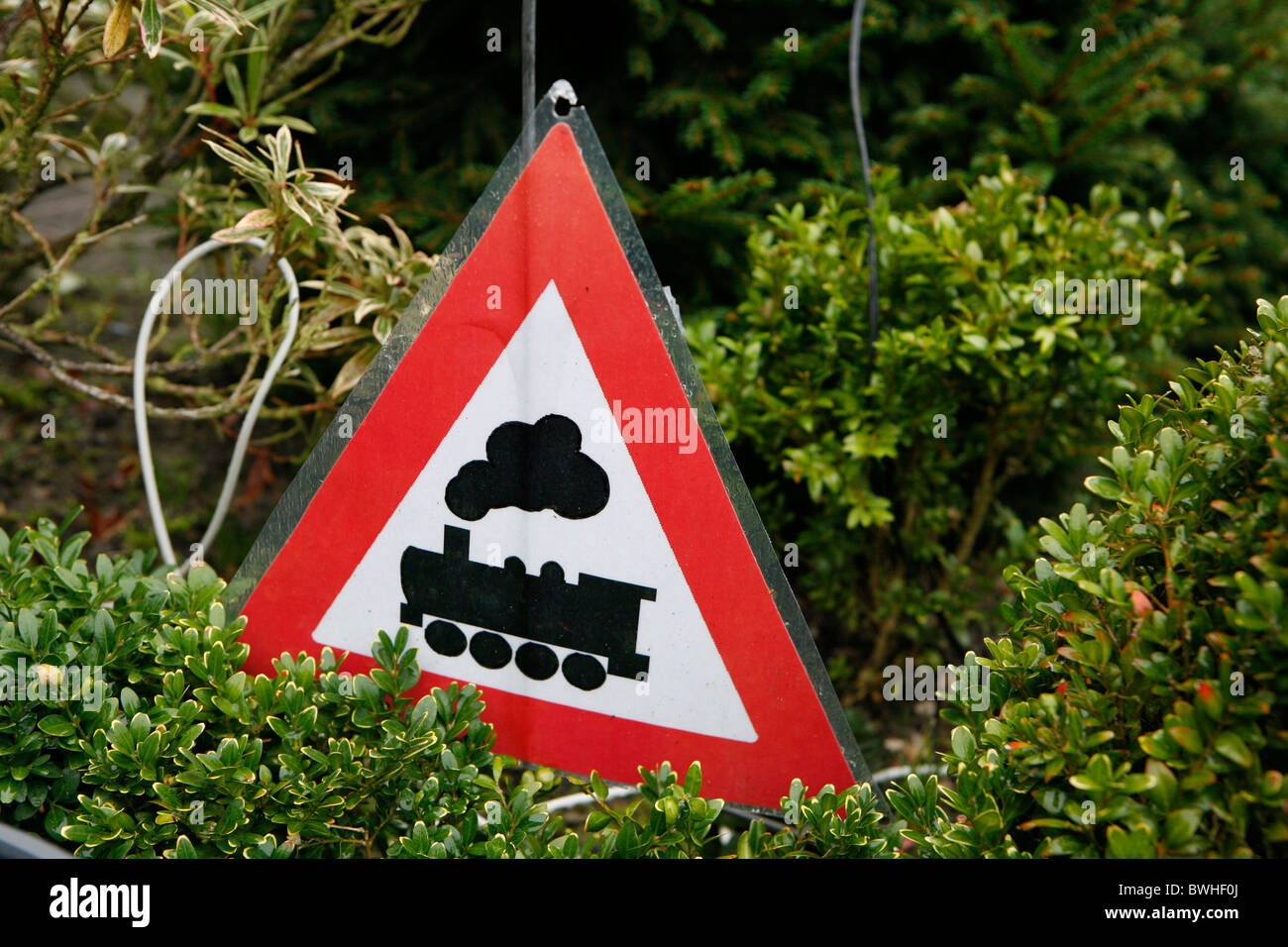 A train sign (for model train). Stock Photo