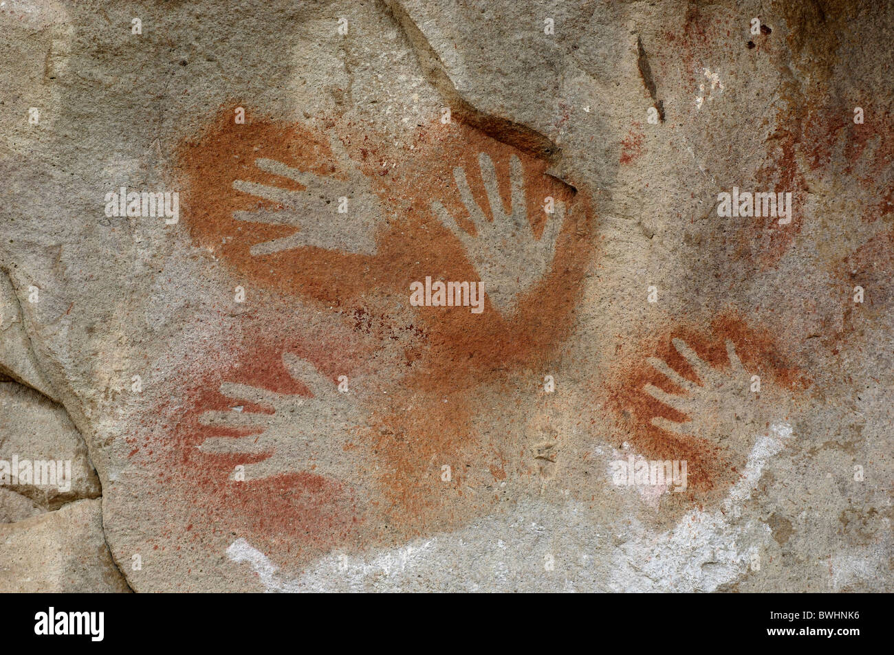 Cueva de las manos rock art paintings cave of hands near Perito Moreno Santa Cruz Patagonia Argentina South Am Stock Photo