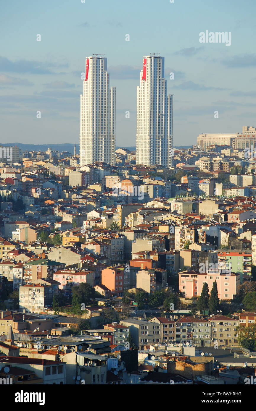 ISTANBUL, TURKEY. A view of the Istanbul twin towers in Sisli district, as seen from Beyoglu. Autumn 2010. Stock Photo