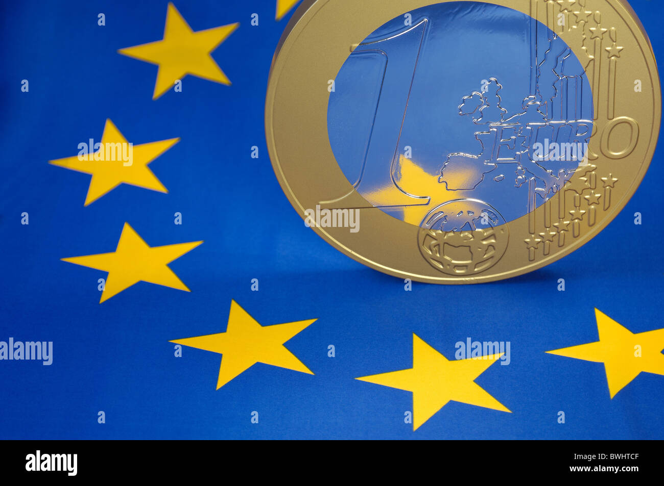 Euro coin with euro flag Stock Photo