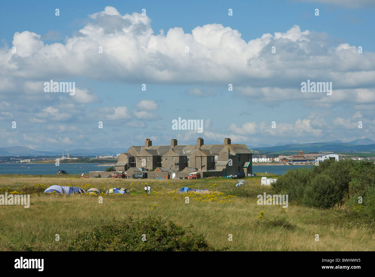 Terrace of houses on Piel Island, near Barrow-in-Furness, Cumbria, England UK Stock Photo