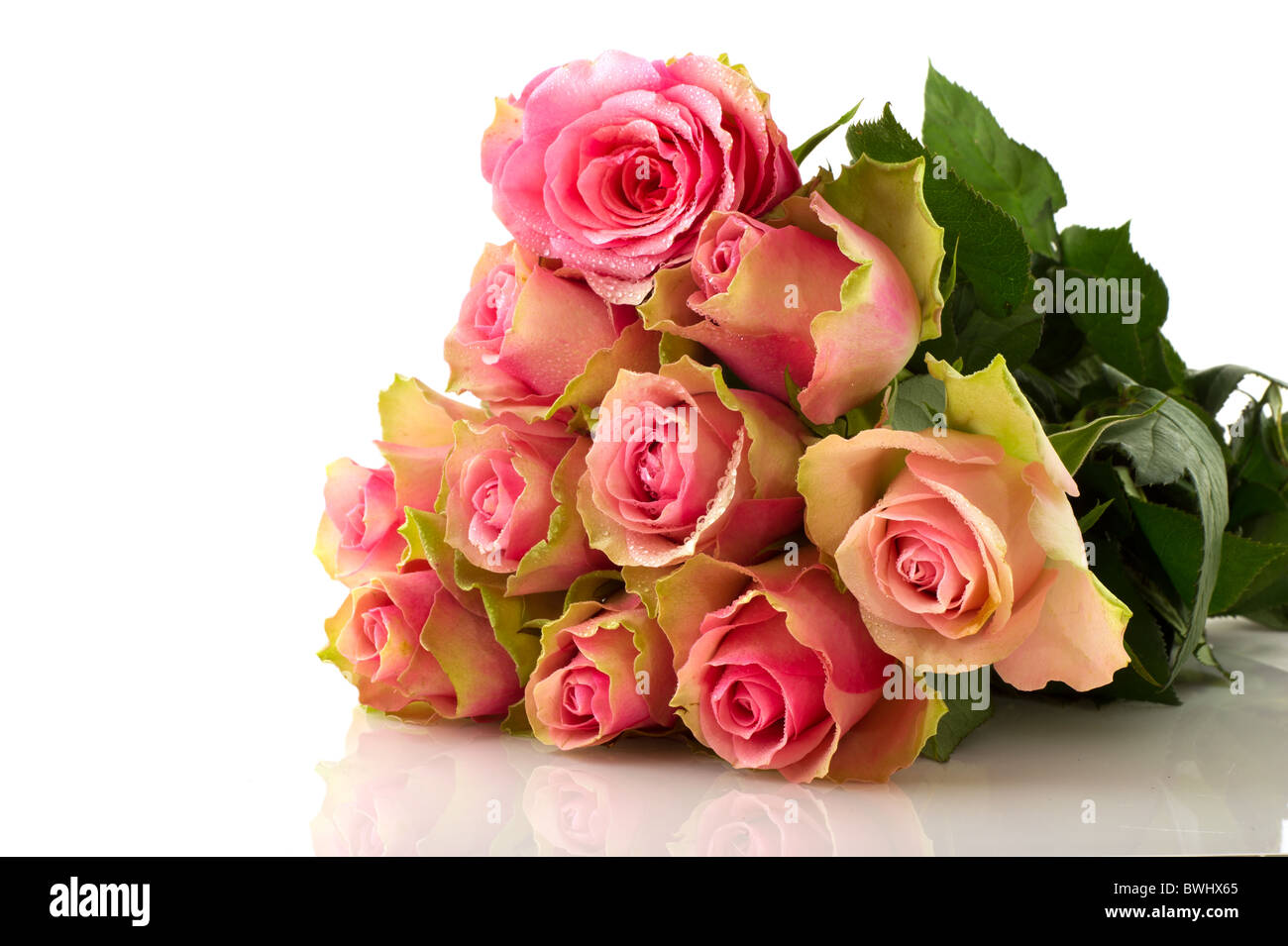 Bouquet beautiful pink roses isolated over white Stock Photo - Alamy