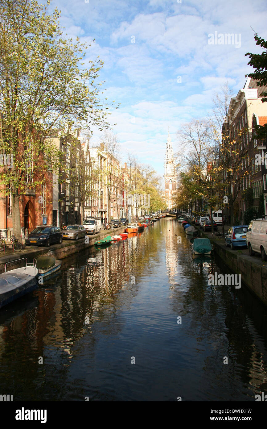 Holland Netherlands Holland Europe Amsterdam Gracht canal canal water boats autumn trees houses homes Stock Photo