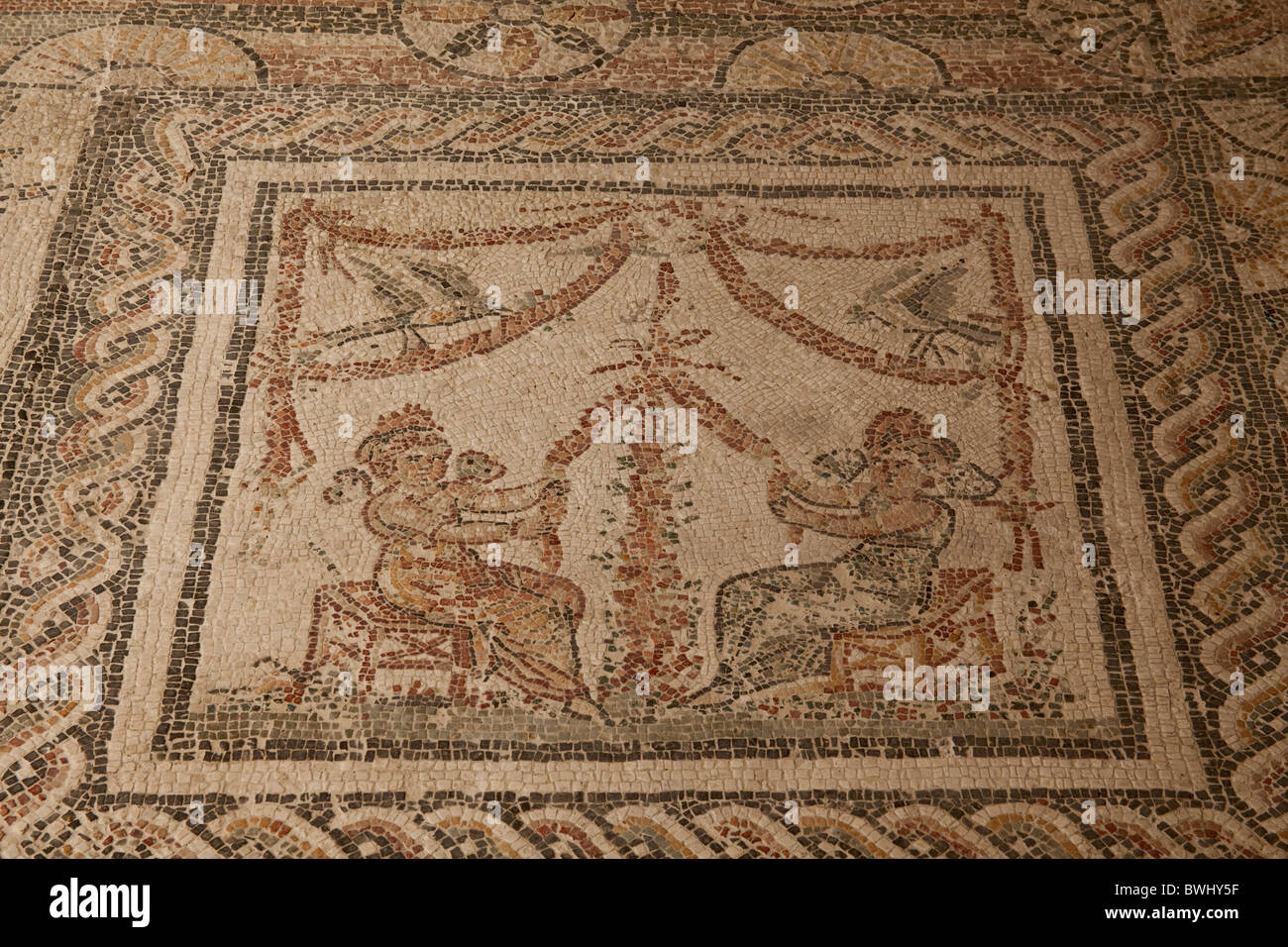 Roman mosaic floor in the Villa Romana, a Roman villa in the town of Desenzano Lake Garda Stock Photo