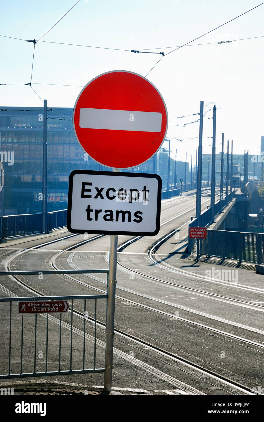 no entry sign except trams at entrance of station street terminus 