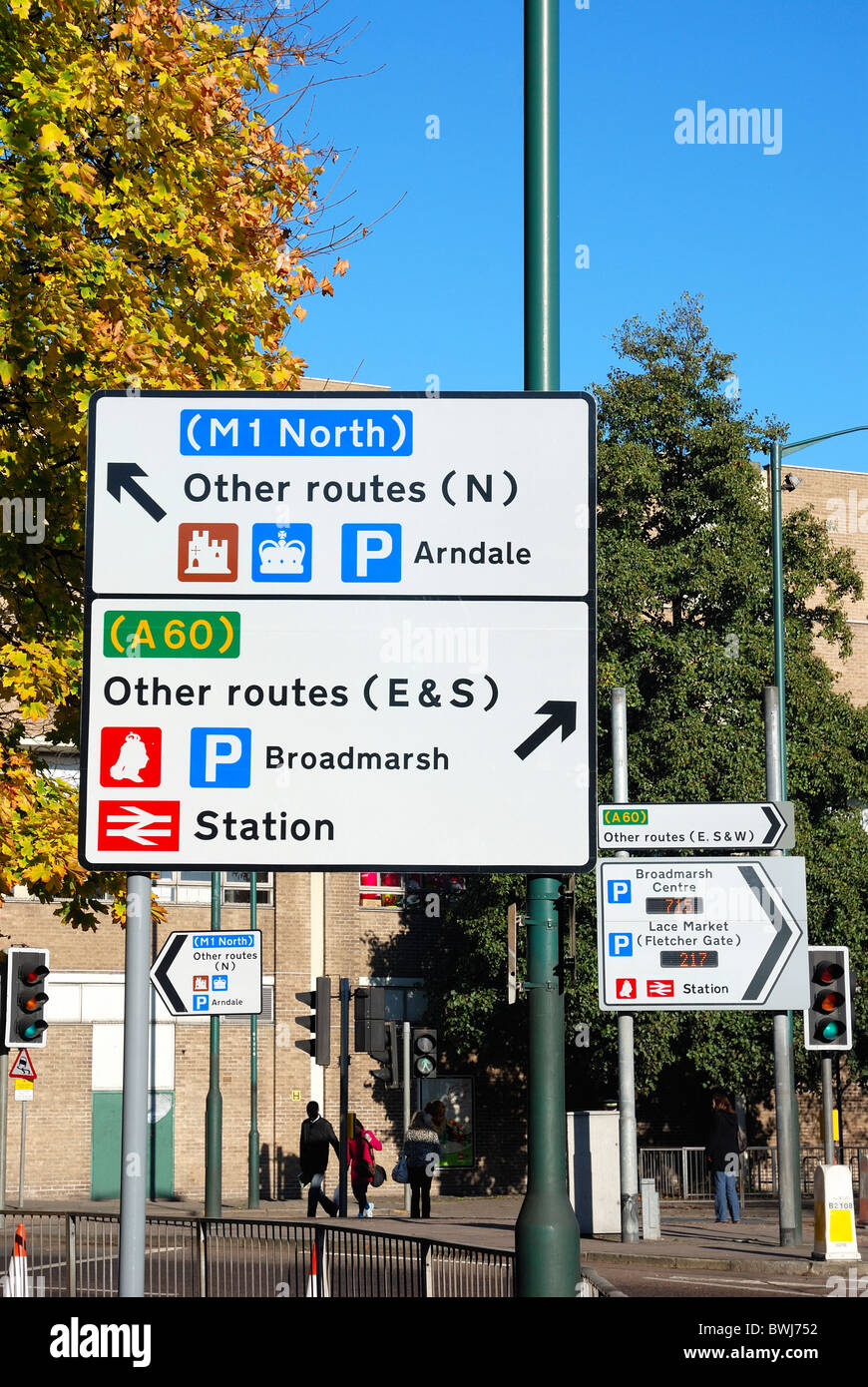 traffic signs broadmarsh nottingham city centre england uk Stock Photo