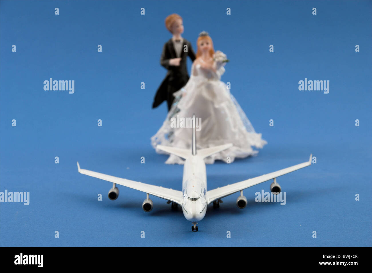 marriage figures symbol honeymoon airplane aviation airman plane traveling world trip holidays vacation mar Stock Photo