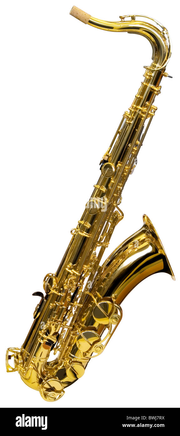 Golden saxophone isolated on white background with clipping path Stock Photo