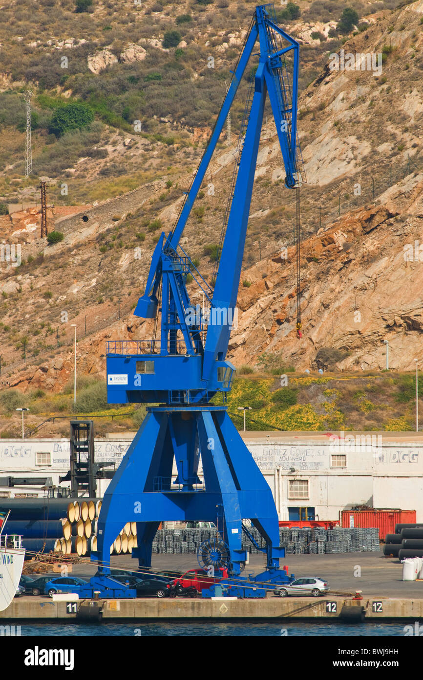 Dockside cranes within the port (town) of Cartegena, Spain Stock Photo