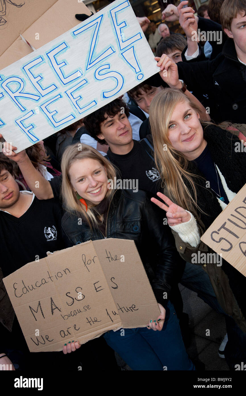 University, college and school, students protesting against the government's cuts in higher education funding in Aberystwyth UK Stock Photo