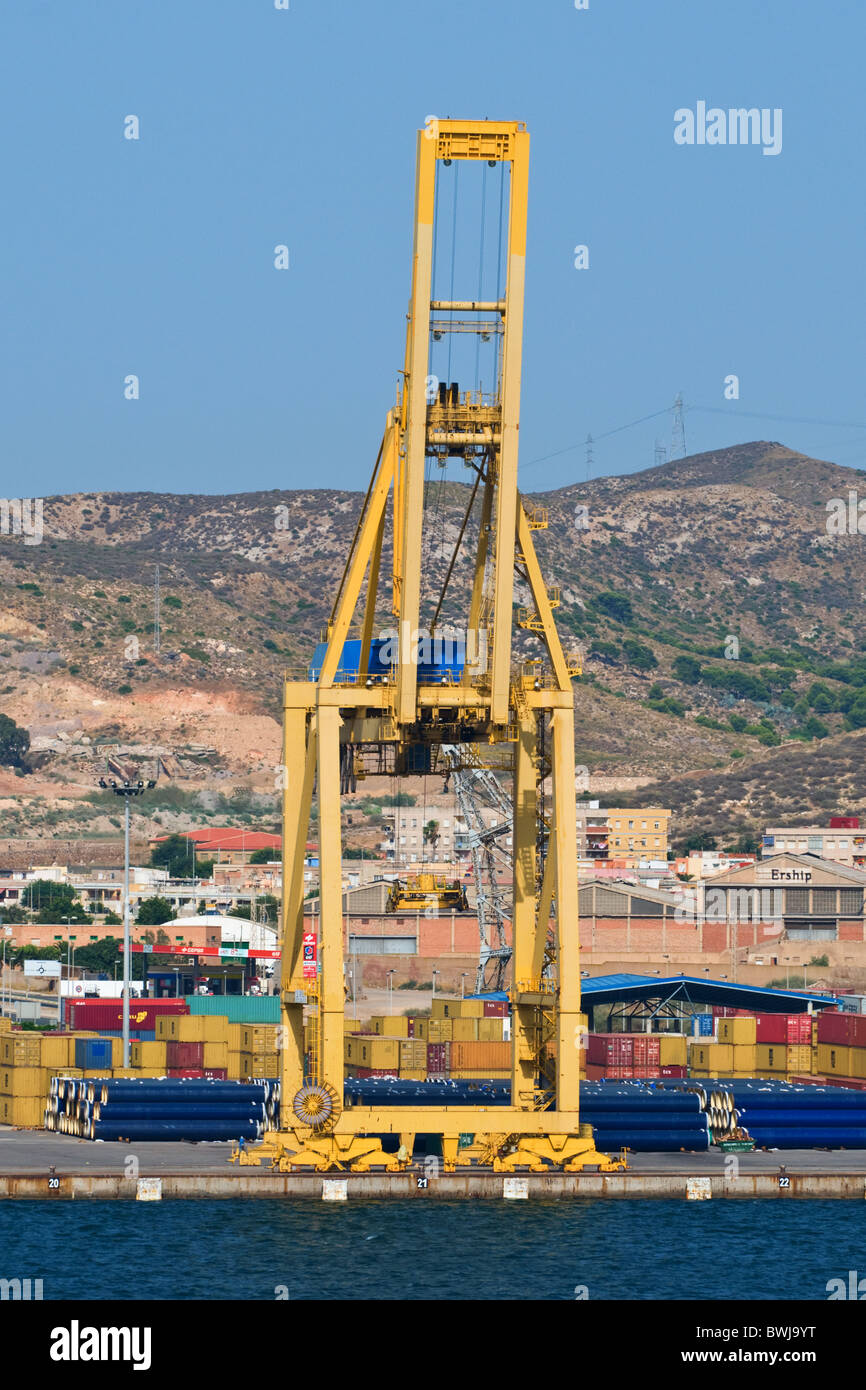 Dockside cranes within the port (town) of Cartegena, Spain Stock Photo