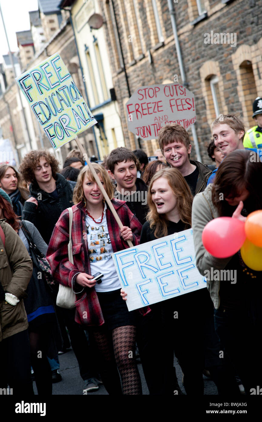 University, college and school, students protesting against the government's cuts in higher education funding in Aberystwyth UK Stock Photo