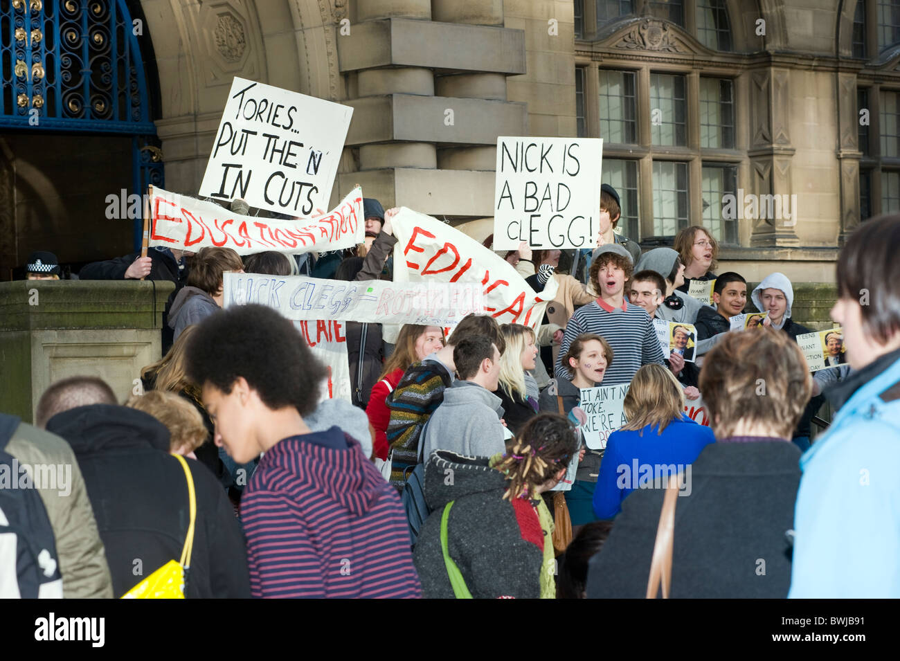 Students protesting outside Sheffield Town Hall 24/11/2010 Stock Photo