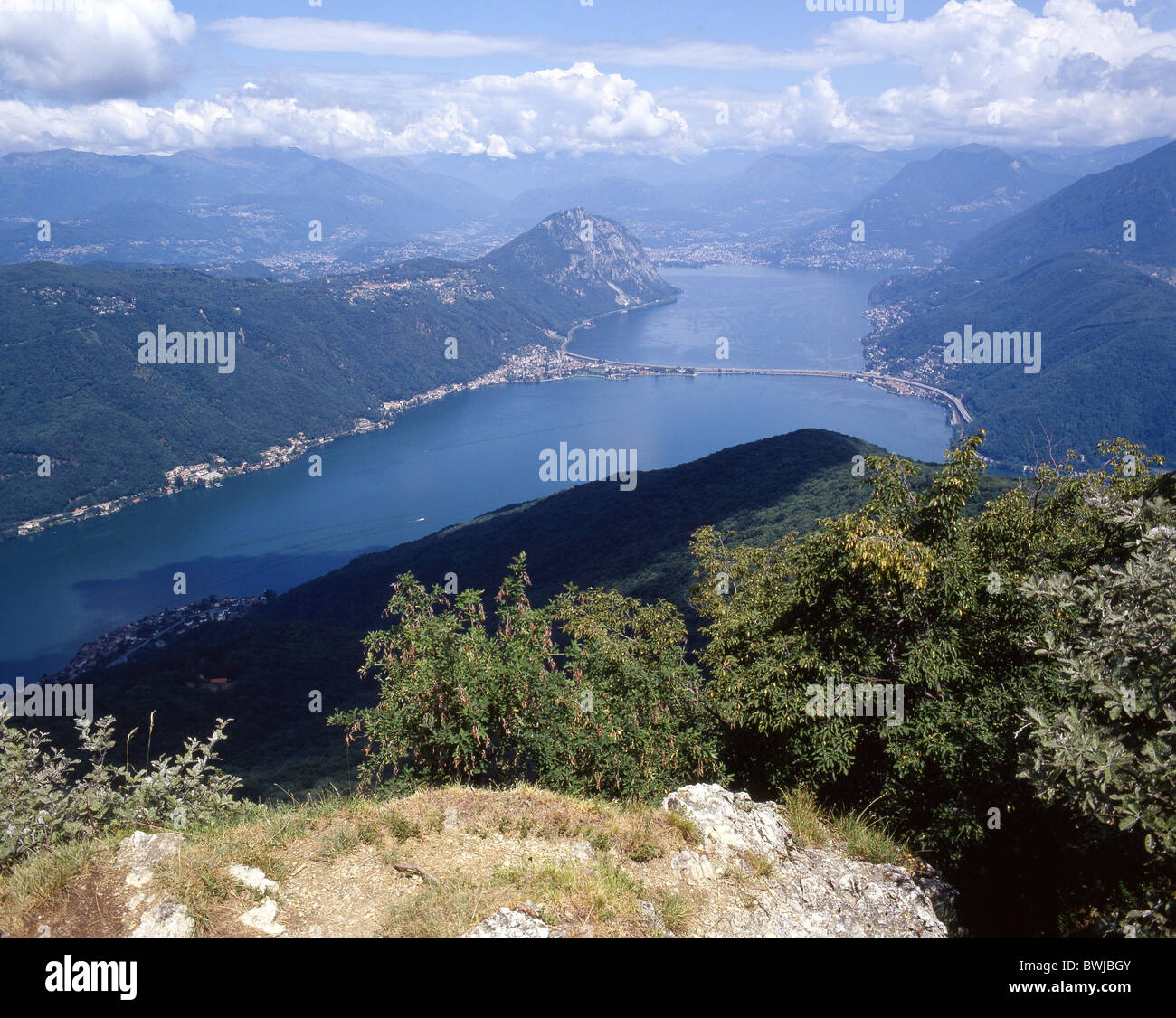 Monte San Giorgio UNESCO world nature heir panorama scenery landscape Lago Maggiore Melide Lugano Bissone la Stock Photo