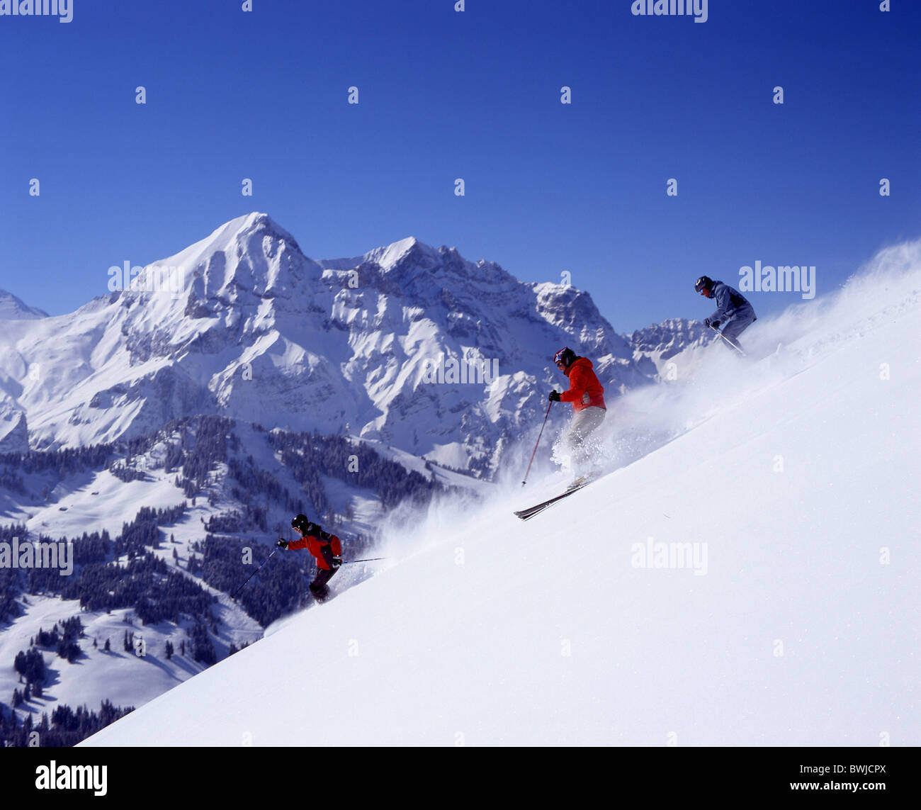 Winter Ski Skiing Skier Group Alps Mountains Winter Sports Adelboden Stock Photo Alamy