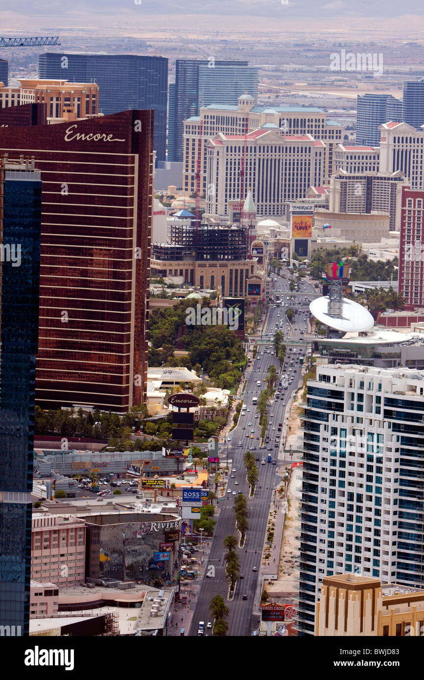 The famous Las Vegas strip on a hot summer day in a view from the