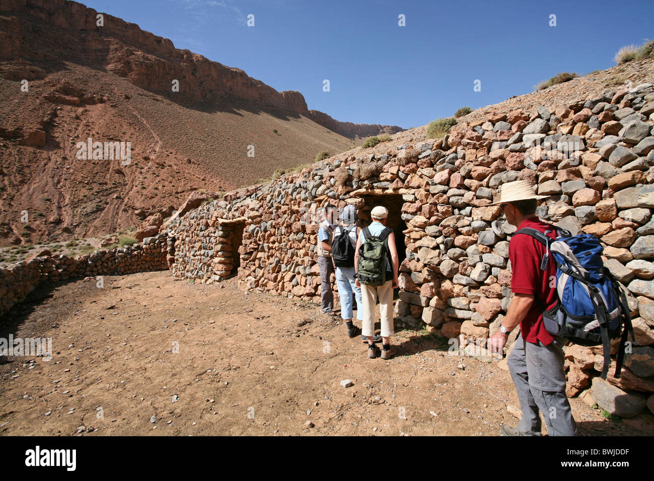 nomad settlement nomad stone house stone building tourist Dades valley Gorge Morocco Africa North Africa Stock Photo