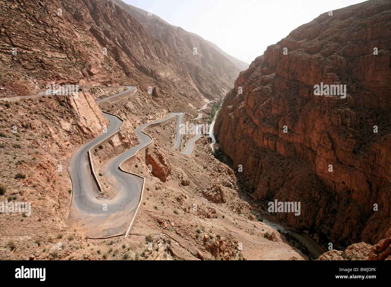 mountain pass Serpentines street mountain road gulch desert rock cliff Dades valley Gorge Morocco Africa Stock Photo
