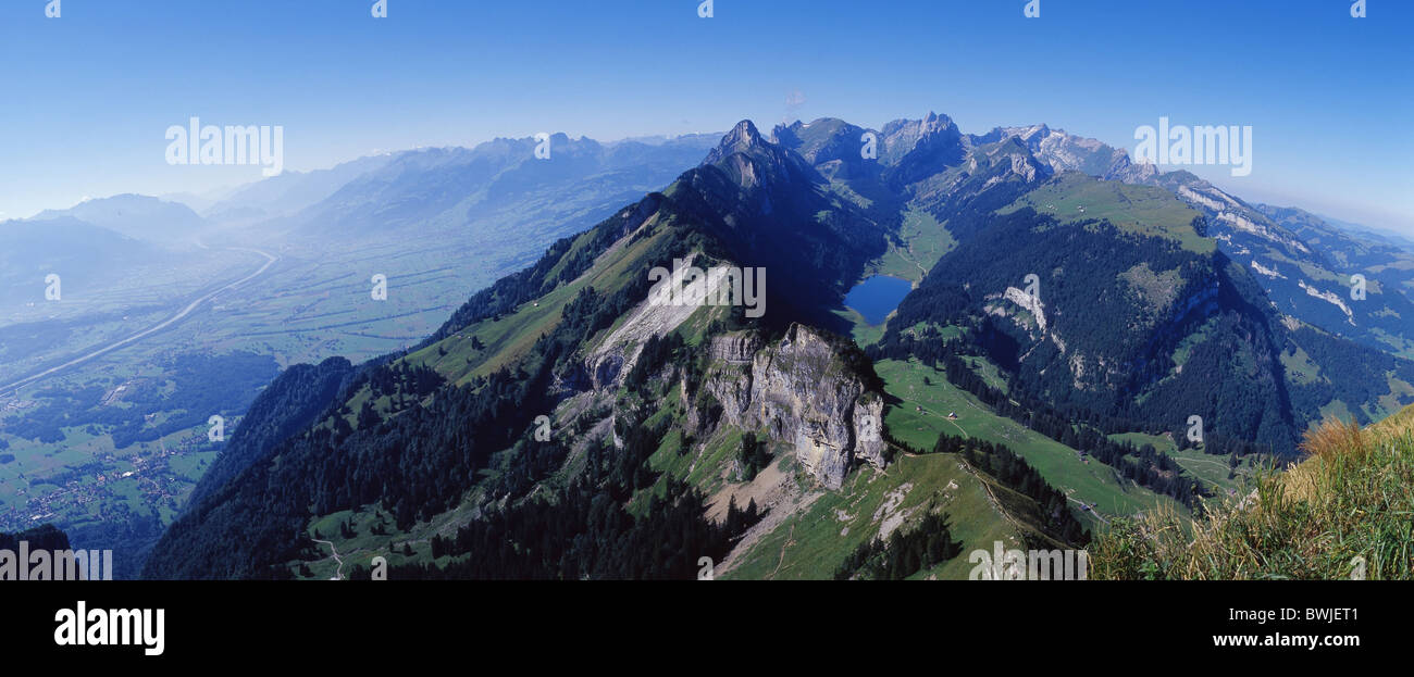 scenery landscape Alpstein Rhine valley mountains Alps Rhine view Hoher ...