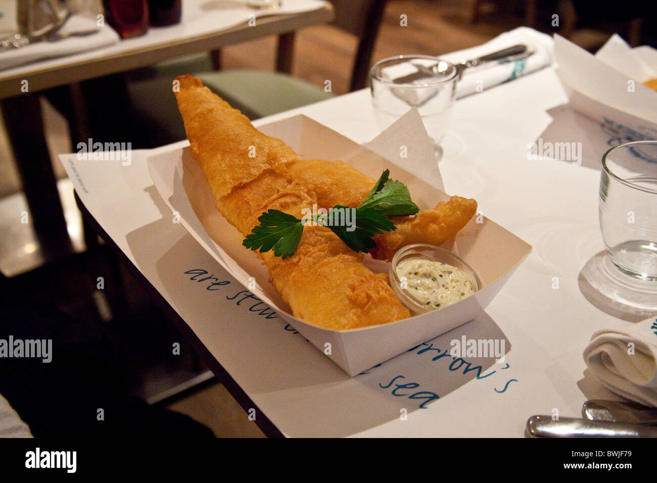Deep fried cod at rockfish fish and chip shop hires stock photography