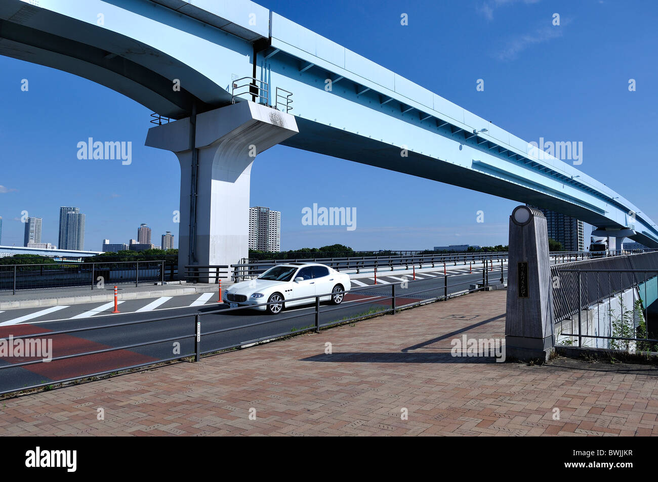 Elevated track of Yurikamome railway system in Tokyo (Japan) Stock Photo