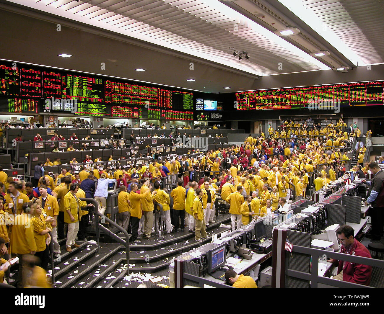 stock exchange inside people brokers displays trade commerce Trading Floor Chicago Mercantile Exchange Chicag Stock Photo