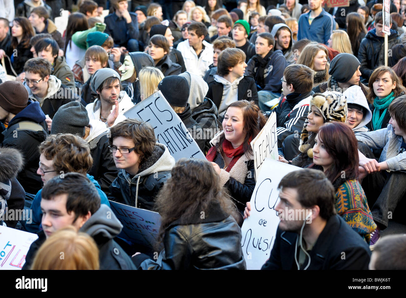 Student Protest Liverpool City Centre 24.11.10 Stock Photo
