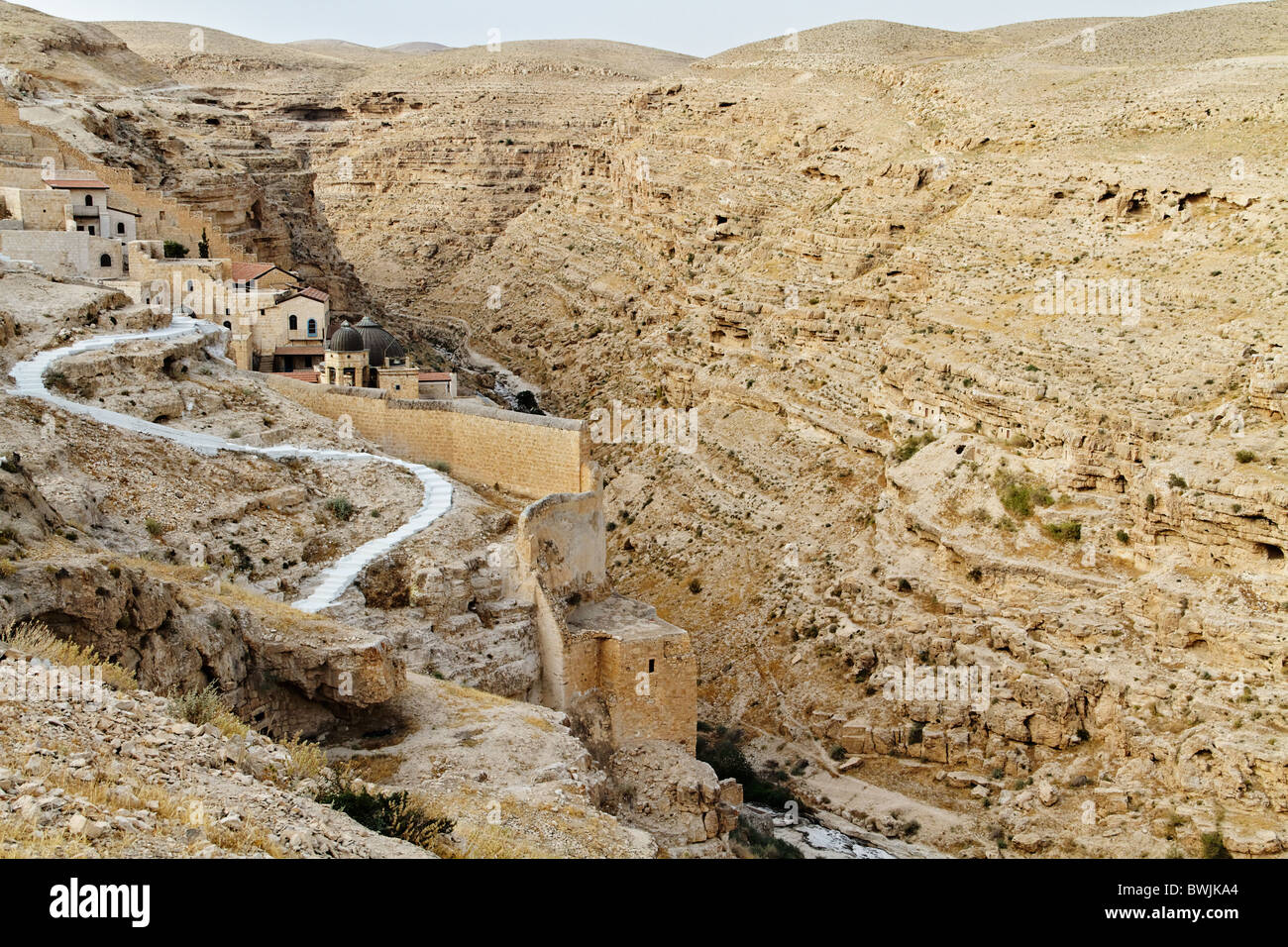Judean Desert, Greek Orthodox Monastery Mar Saba on the slope of Wadi Kidron Stock Photo