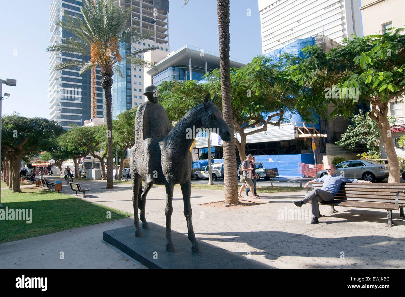 Israel, Tel Aviv, Rothschild Boulevard, Dizengoff Riding His Mare sculpture Stock Photo