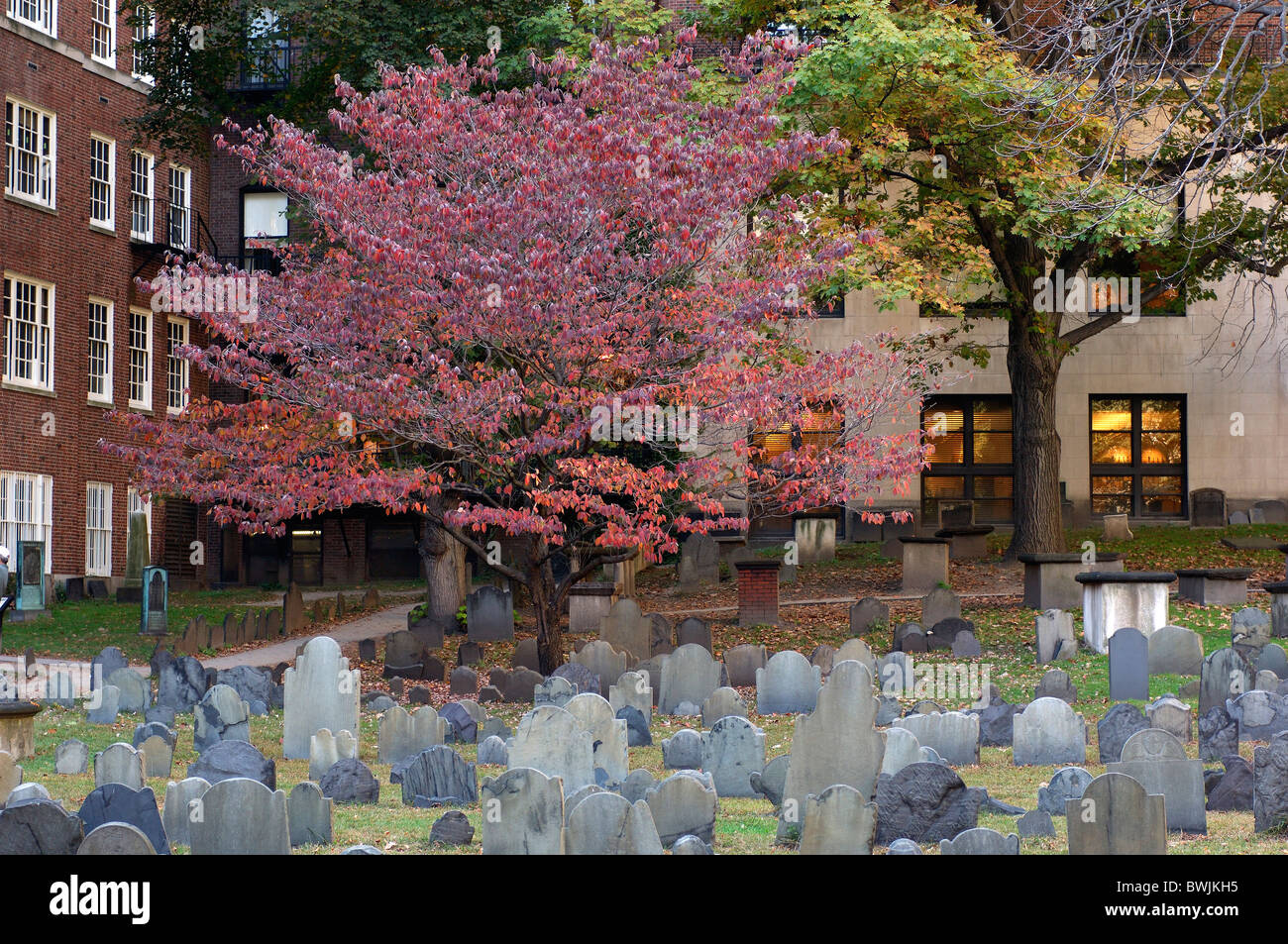 cemetery graves gravestones Kings Chapel Burying Ground Boston Massachusetts USA America United States Stock Photo