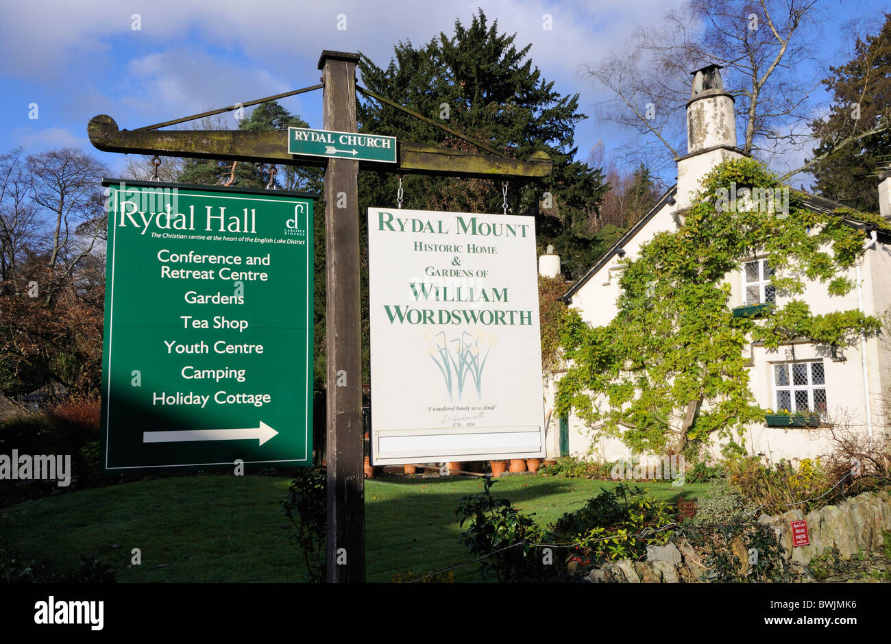Sign to Rydal Hall and Rydal Mount, Lake District Stock Photo - Alamy