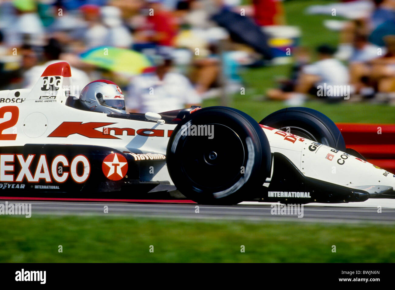 Mario Andretti during a 1992 cart race. Stock Photo