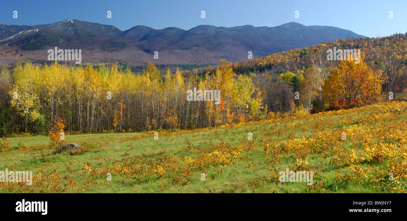 scenery landscape White Mountains Sugar Hill Indian summer autumn meadow wood forest mountains autumn scener Stock Photo