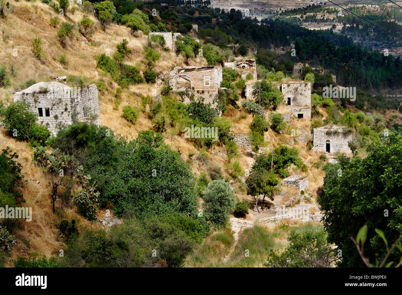 Lifta was mostly destroyed (February 1948) with the exception of few deserted houses. Stock Photo