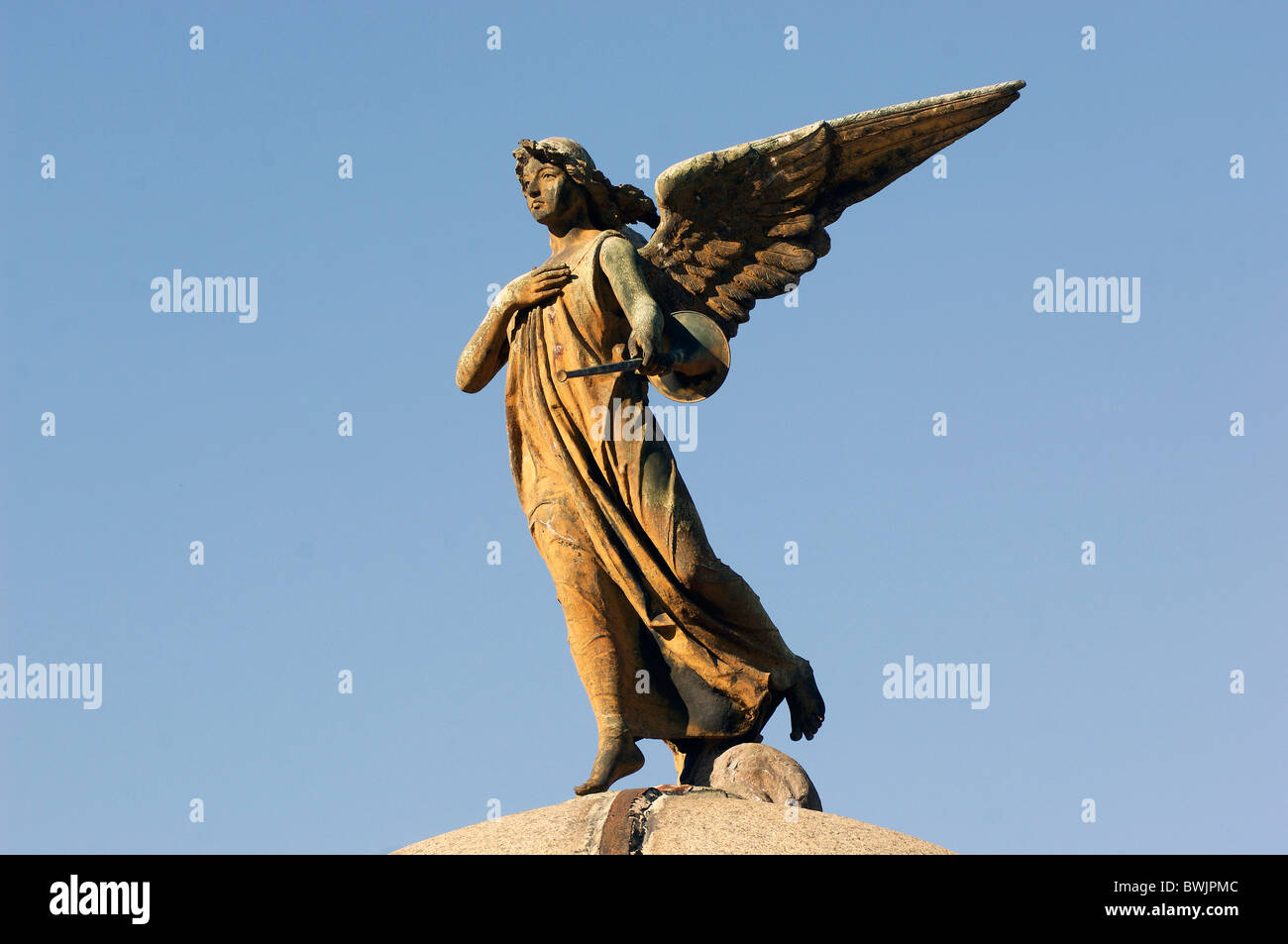 angel sculpture figure statue cemetery sky heaven Cementerio de la Recoleta Recoleta Buenos Aires Argentina Stock Photo