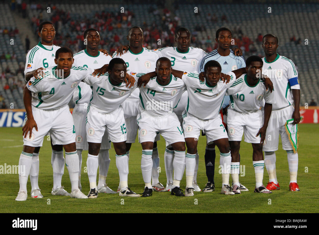 The Nigeria starting eleven lines up prior to the start of a 2009 FIFA U-20 World Cup Group B match against Tahiti (see desc) Stock Photo