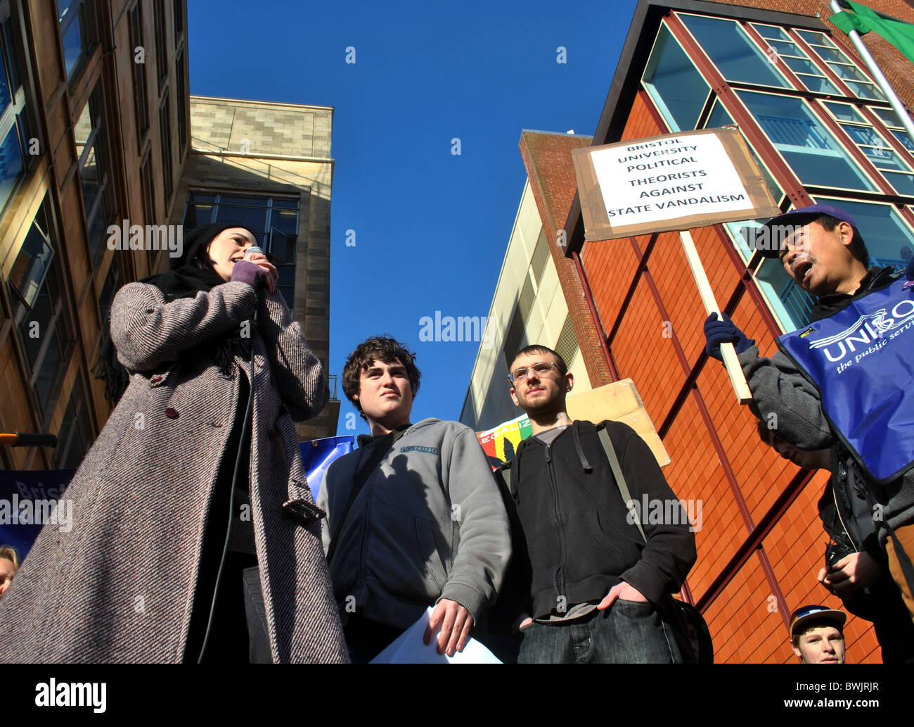 Students protest against rising tuition fees in Bristol University Stock Photo