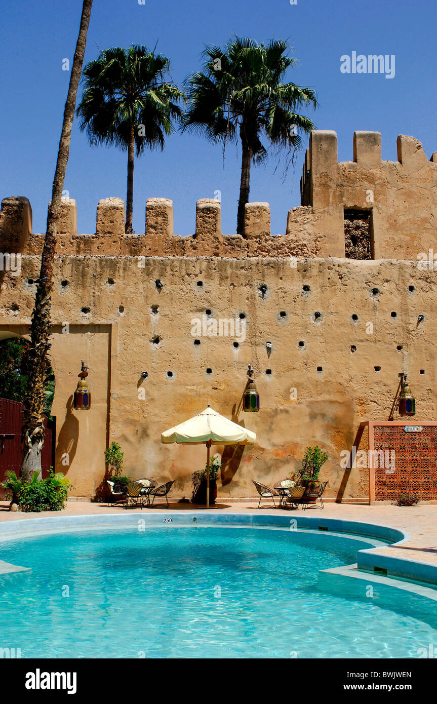 Swimming pool palace Salam hotel swimming-pool outside town wall tourism Taroudannt Taroudant Morocco Africa North Africa Stock Photo