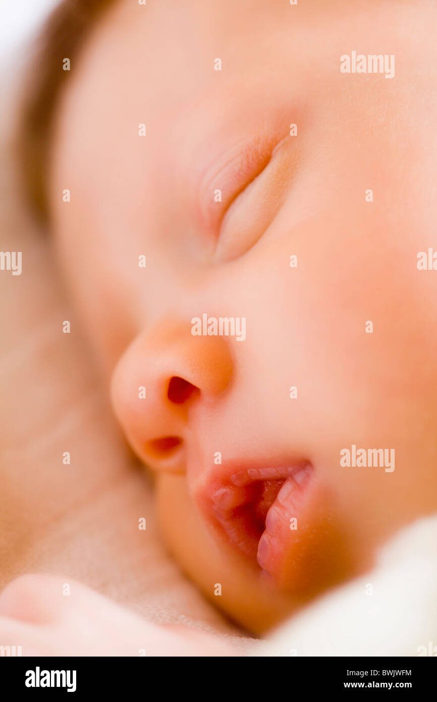 0 to 6 months 0-6 months Babies Baby Boy Boys Child Children Close up Close-up Closed eyes Closeup Color Stock Photo