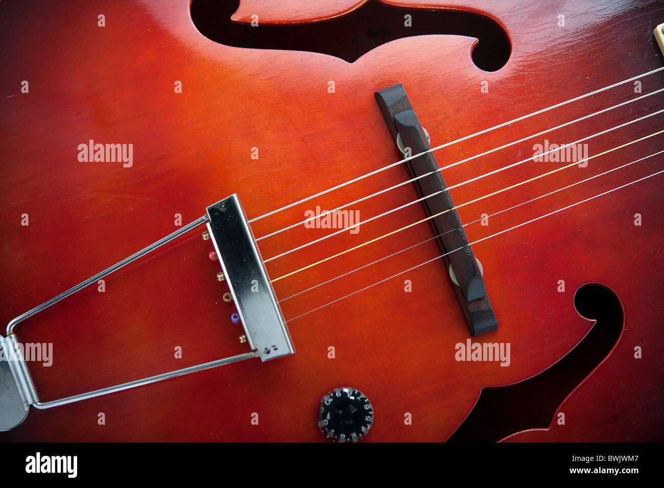 Vintage semi acoustic guitar close up Stock Photo