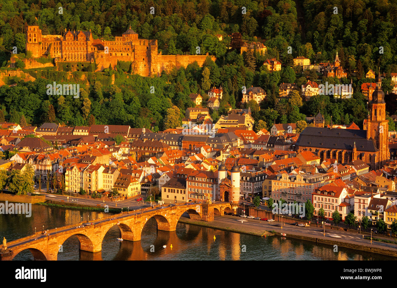 Europe, Germany, Baden-Wuerttemberg, Heidelberg, view of Heidelberg from Philosophenweg upon the old town with the castle, Heili Stock Photo