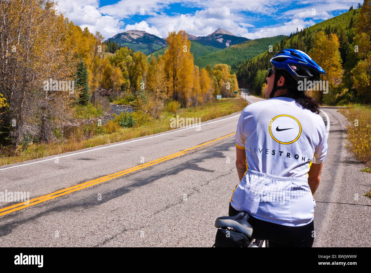 Cyclist on the San Juan Skyway (Highway 145), San Juan National Forest
