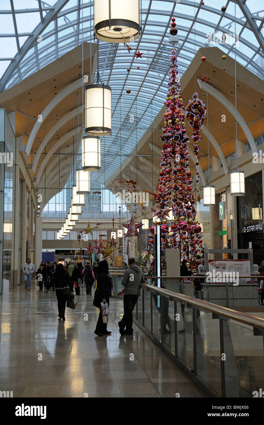 Illuminated Christmas decorations in the St David's shopping centre