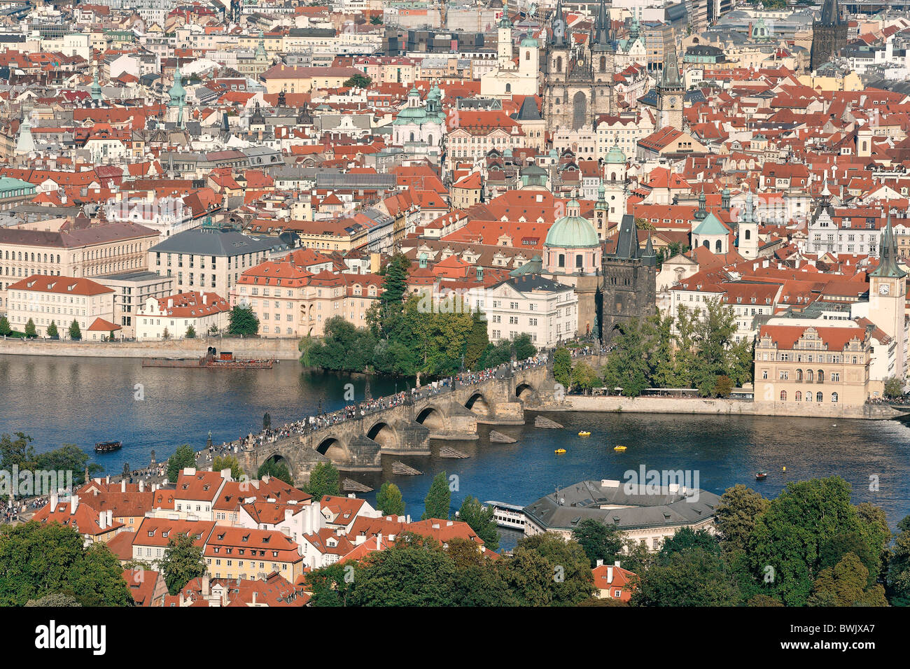 Aerial view Aerial views Architecture Boat Boats Building Buildings Charles Bridge Cities City City planning Stock Photo