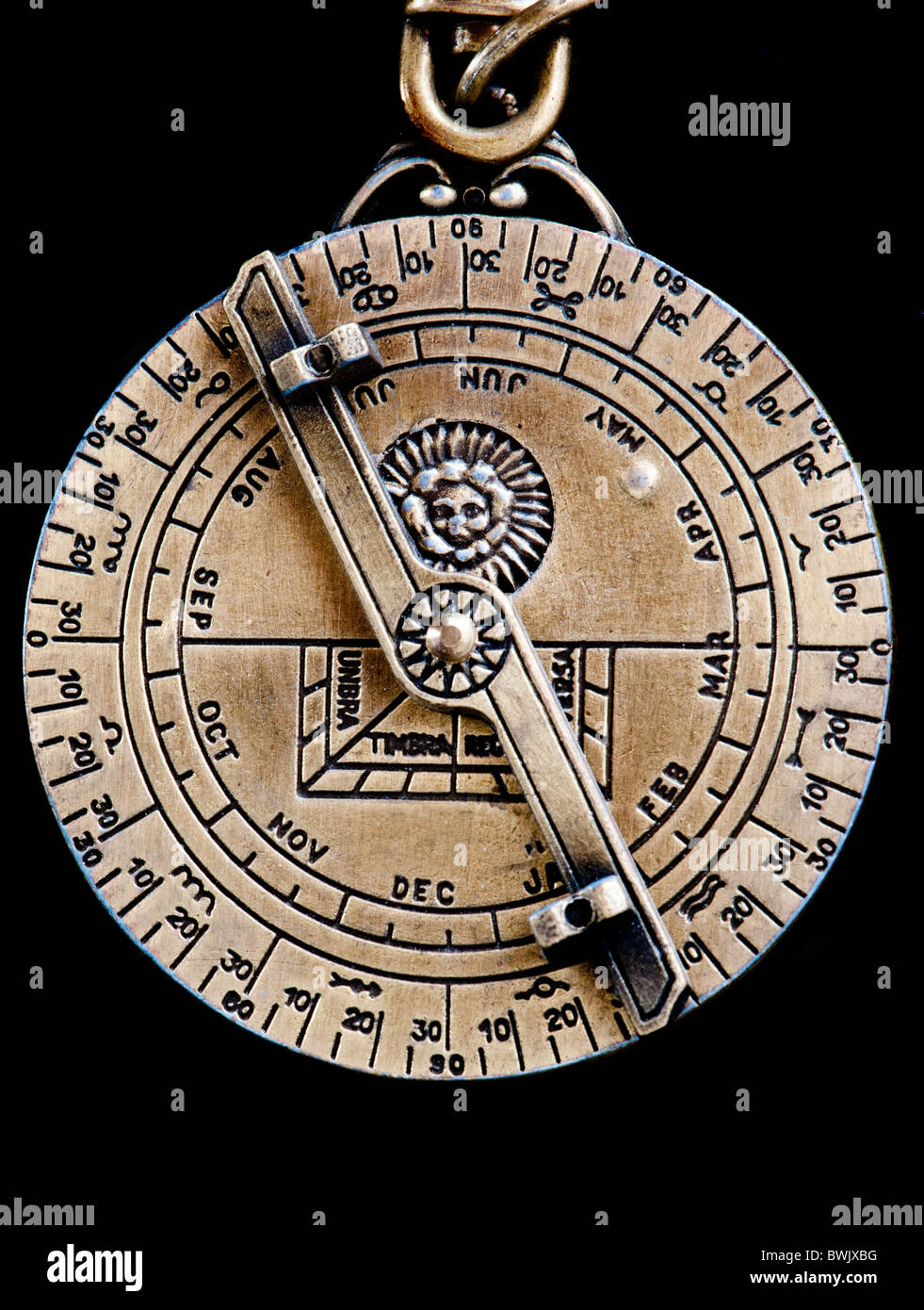 A replica of a medieval astrolabe which is a navigation instrument capable of 43 different astronomical calculations. Stock Photo