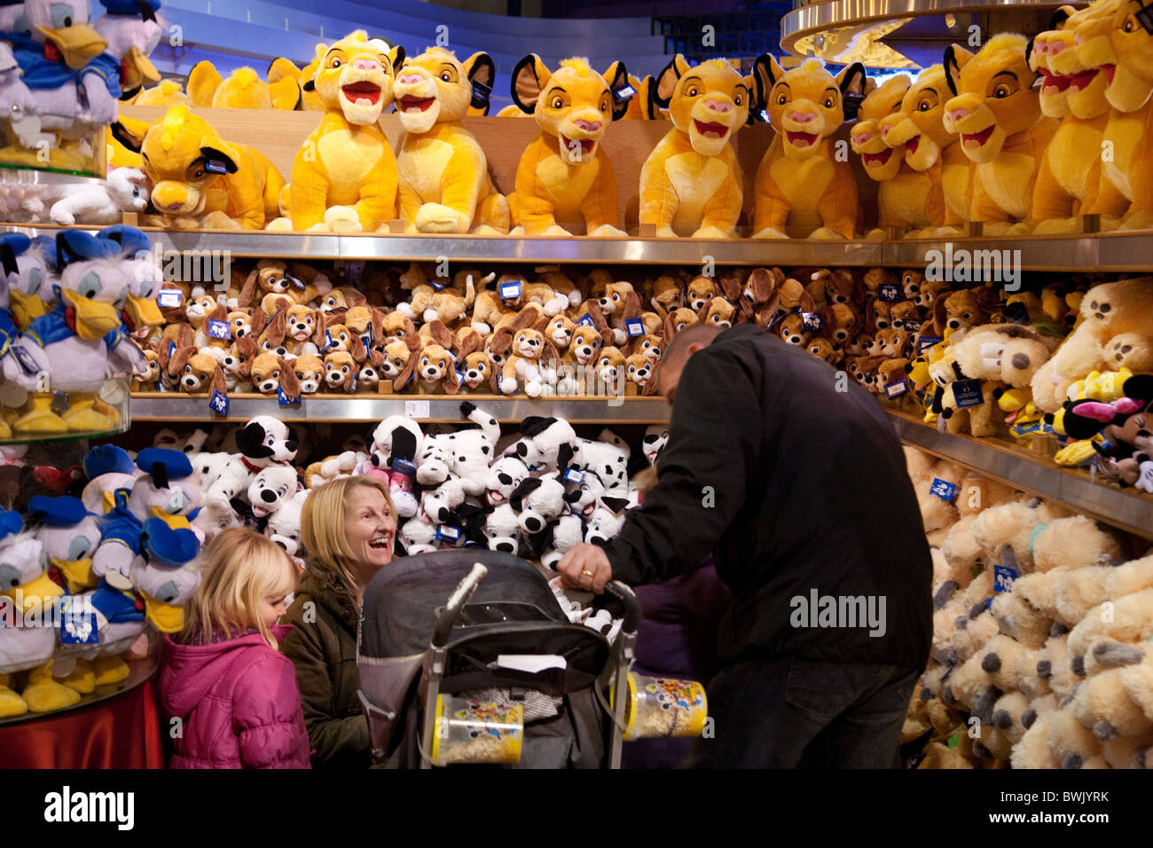 A family shopping in the Disney Store, the Village, Disneyland Paris, France Stock Photo