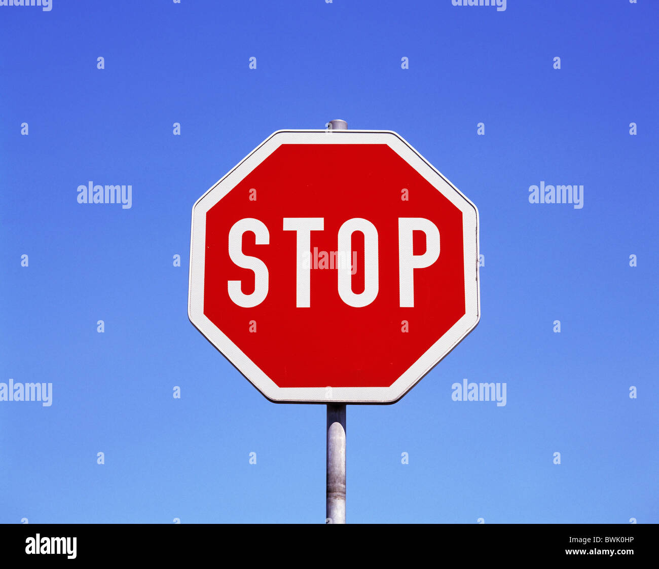 stop sign stop road sign sign shield board red sky blue Signalisation Stock Photo
