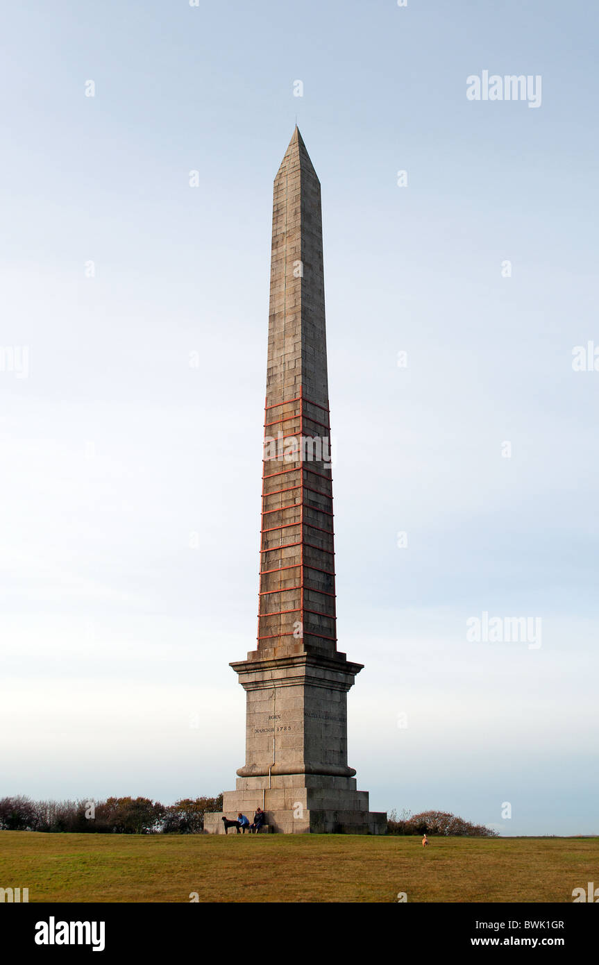 The beacon monument to ' Walter Raleigh Gilbert ' a former townsman of Bodmin in Cornwall, UK Stock Photo