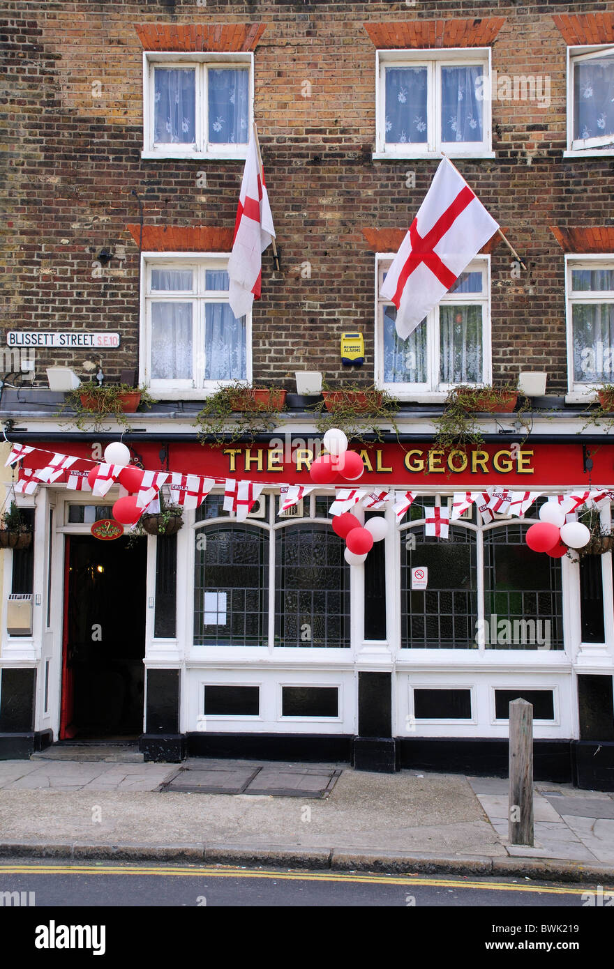 Patriotic Saint George Flags Outside English Pub Greenwich London England Stock Photo