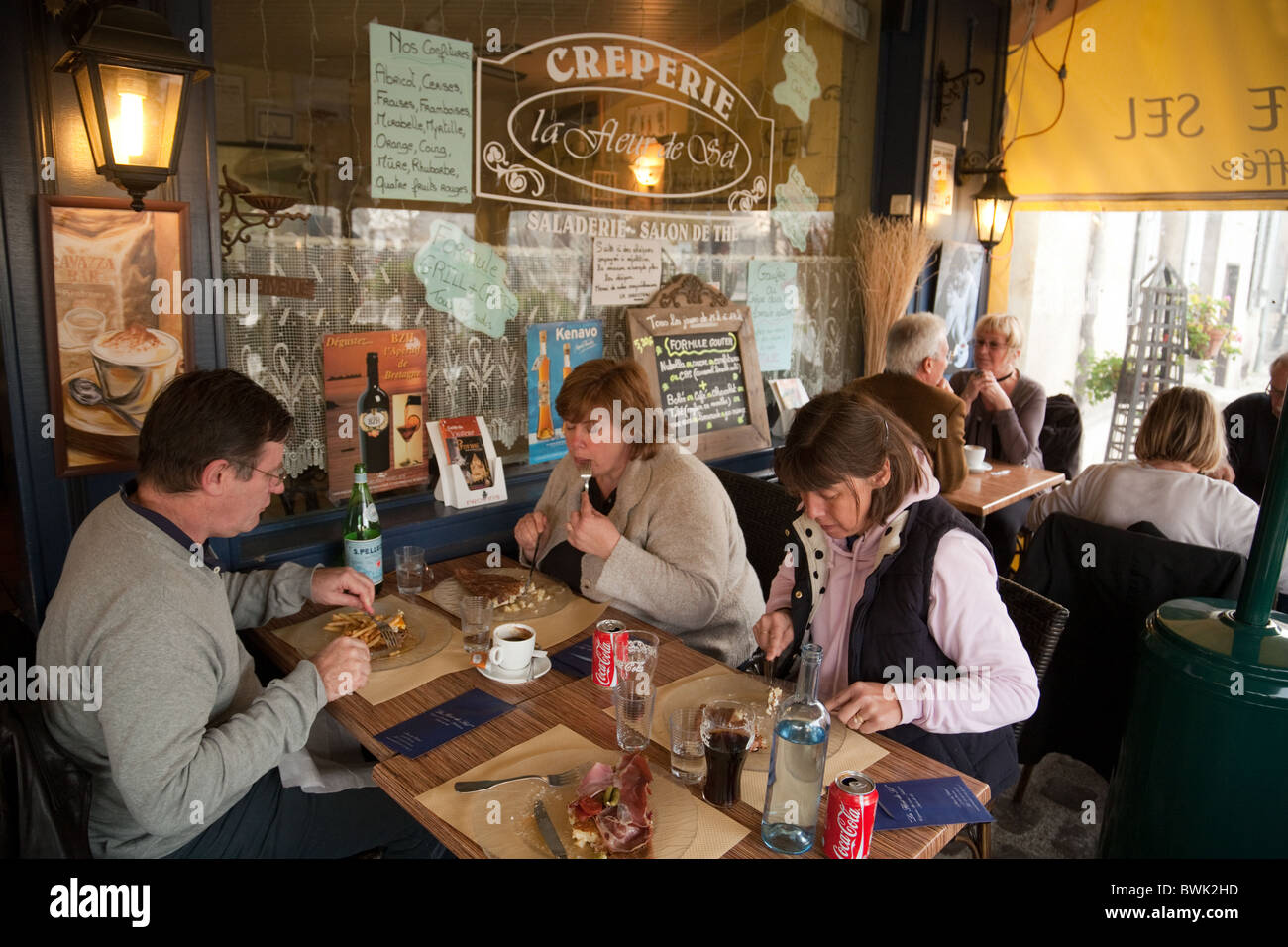 People eating in a traditional French creperie, Provins town, Seine et Marne, France Stock Photo